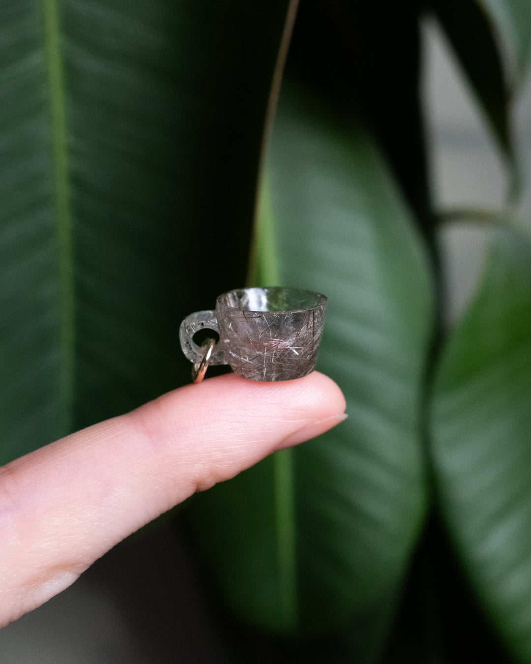 Silver Rutilated Quartz Hand Carved Mug Necklace