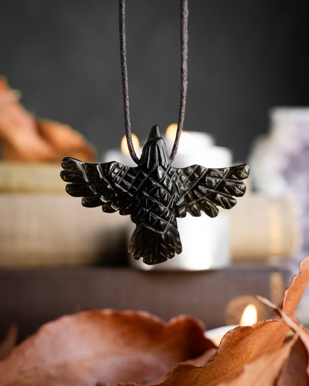 Small Obsidian Hand Carved Raven Necklace