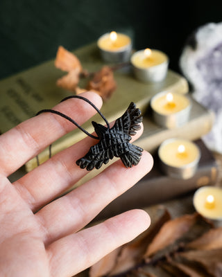 Small Obsidian Hand Carved Raven Necklace