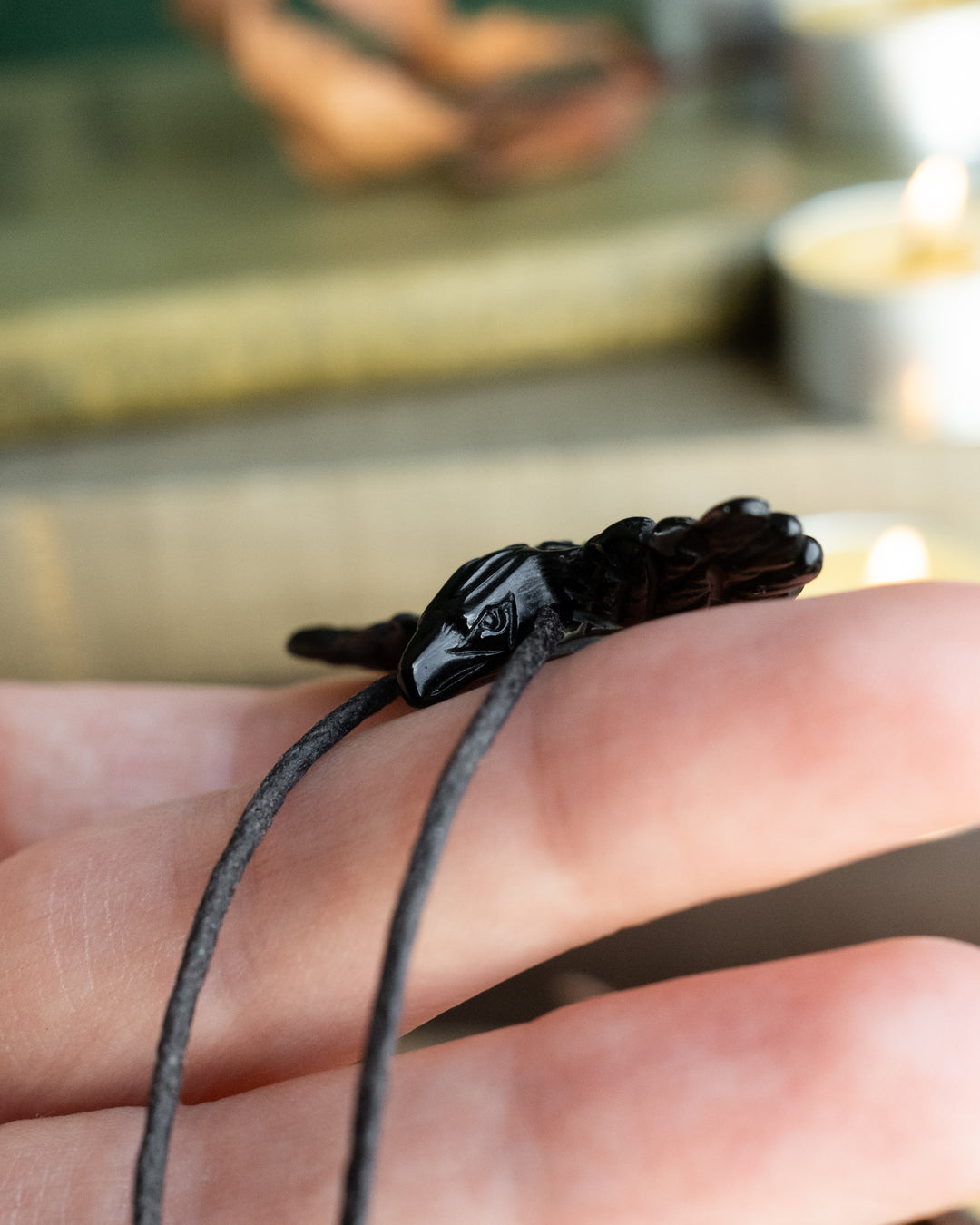 Small Obsidian Hand Carved Raven Necklace