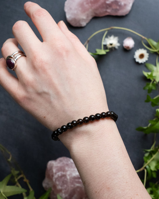 Smoky Quartz Round Bead Bracelet 6mm - The Healing Pear