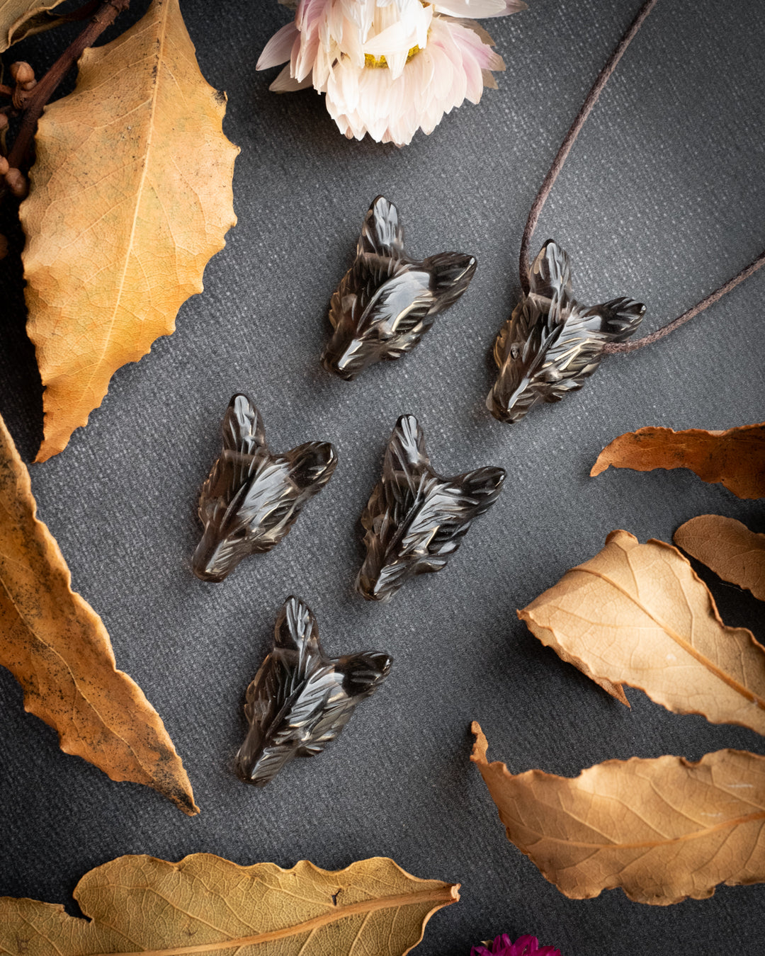 Small Smoky Quartz Hand Carved Wolf Necklace - The Healing Pear
