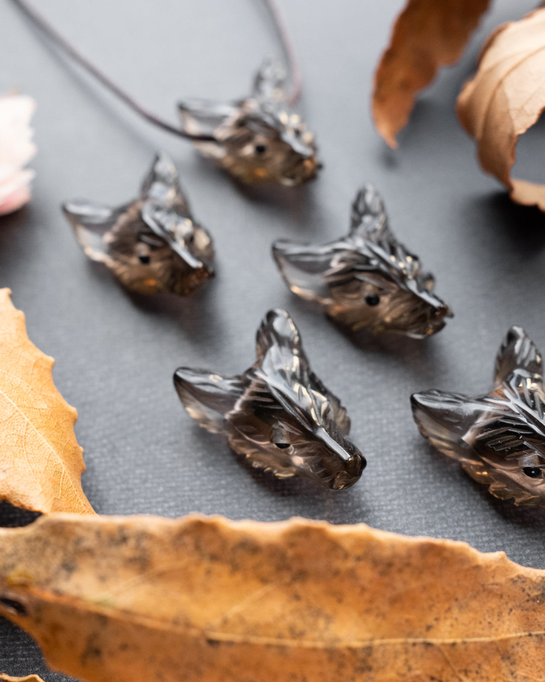 Small Smoky Quartz Hand Carved Wolf Necklace - The Healing Pear