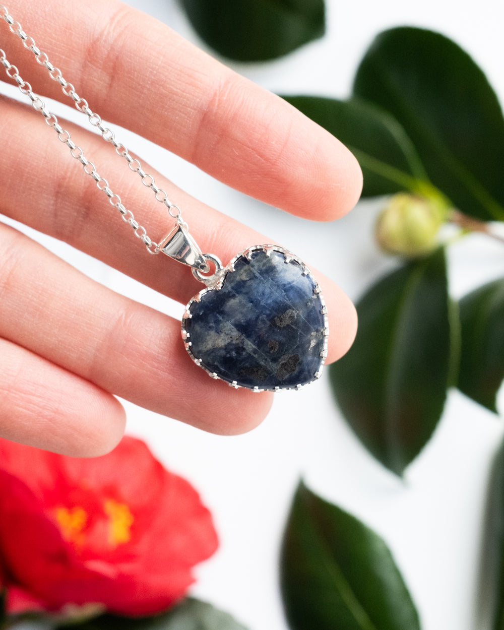 Sodalite Heart Sterling Silver Gallery Necklace - The Healing Pear