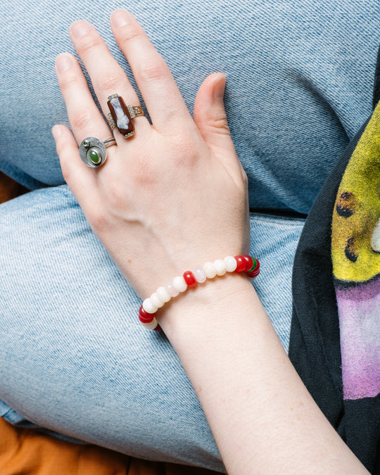 Strawberries &amp; Cream Beaded Candy Bracelet
