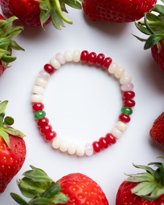Strawberries &amp; Cream Beaded Candy Bracelet
