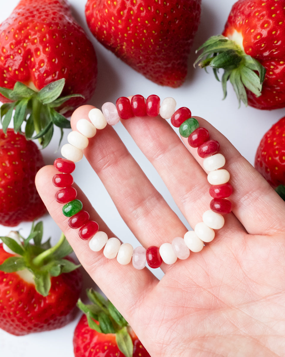 Strawberries &amp; Cream Beaded Candy Bracelet