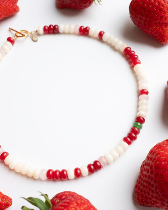 Strawberries &amp; Cream Beaded Candy Necklace
