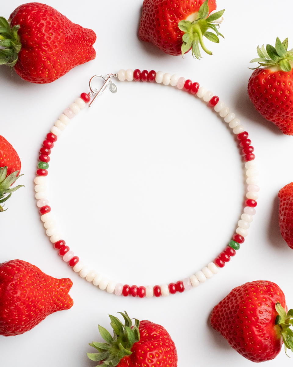 Strawberries &amp; Cream Beaded Candy Necklace