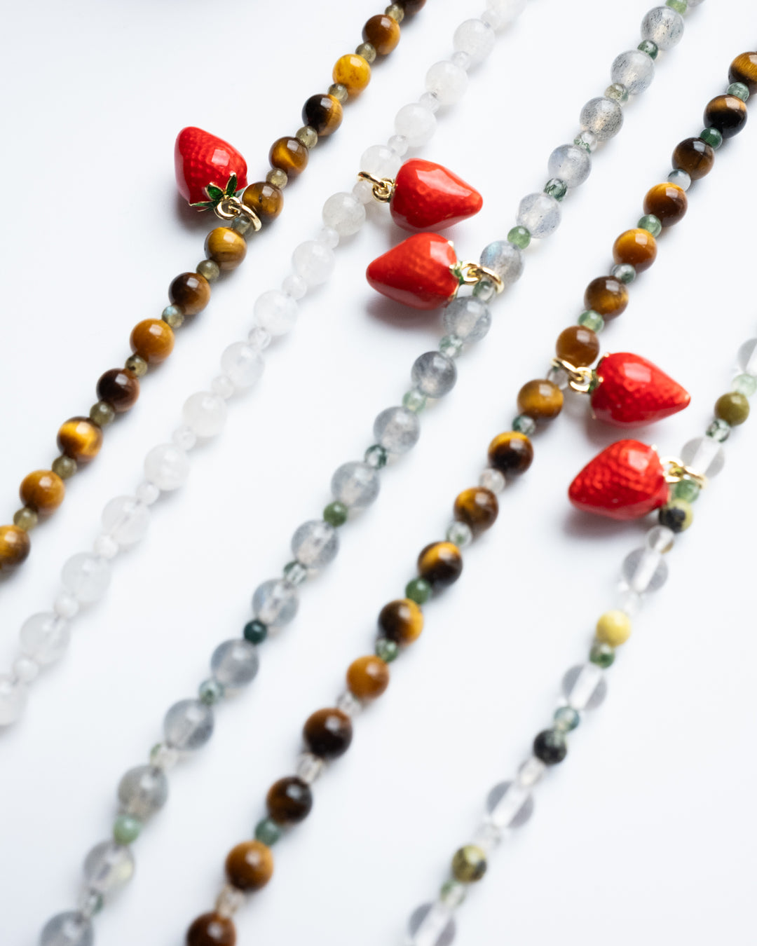 Enamel Strawberry & Gemstone Beaded Bracelet - The Healing Pear