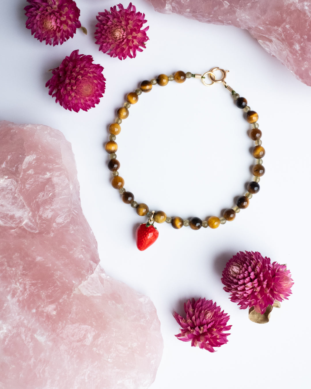 Enamel Strawberry & Gemstone Beaded Bracelet - The Healing Pear