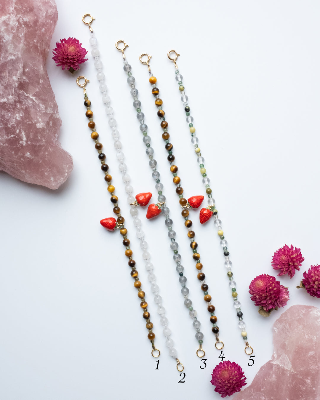 Enamel Strawberry & Gemstone Beaded Bracelet - The Healing Pear