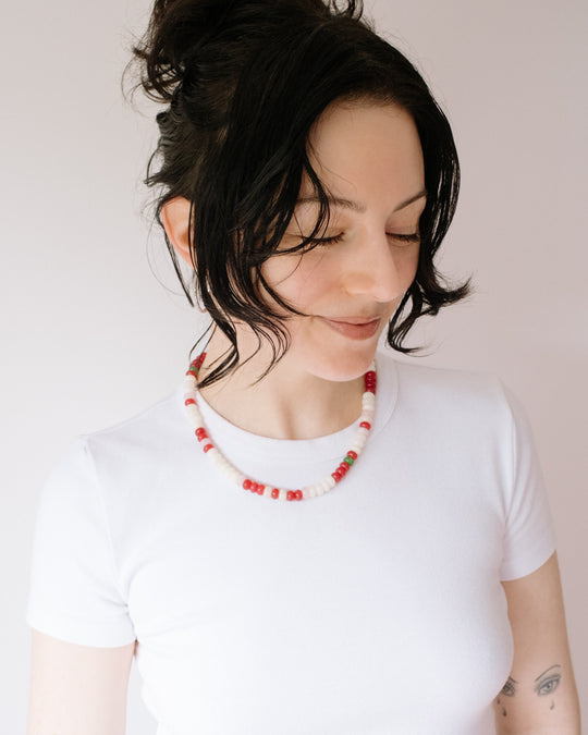 Strawberries &amp; Cream Beaded Candy Necklace