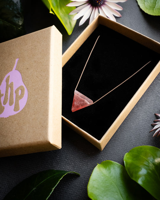 Strawberry Quartz Triangle Vegan Silk Necklace - The Healing Pear