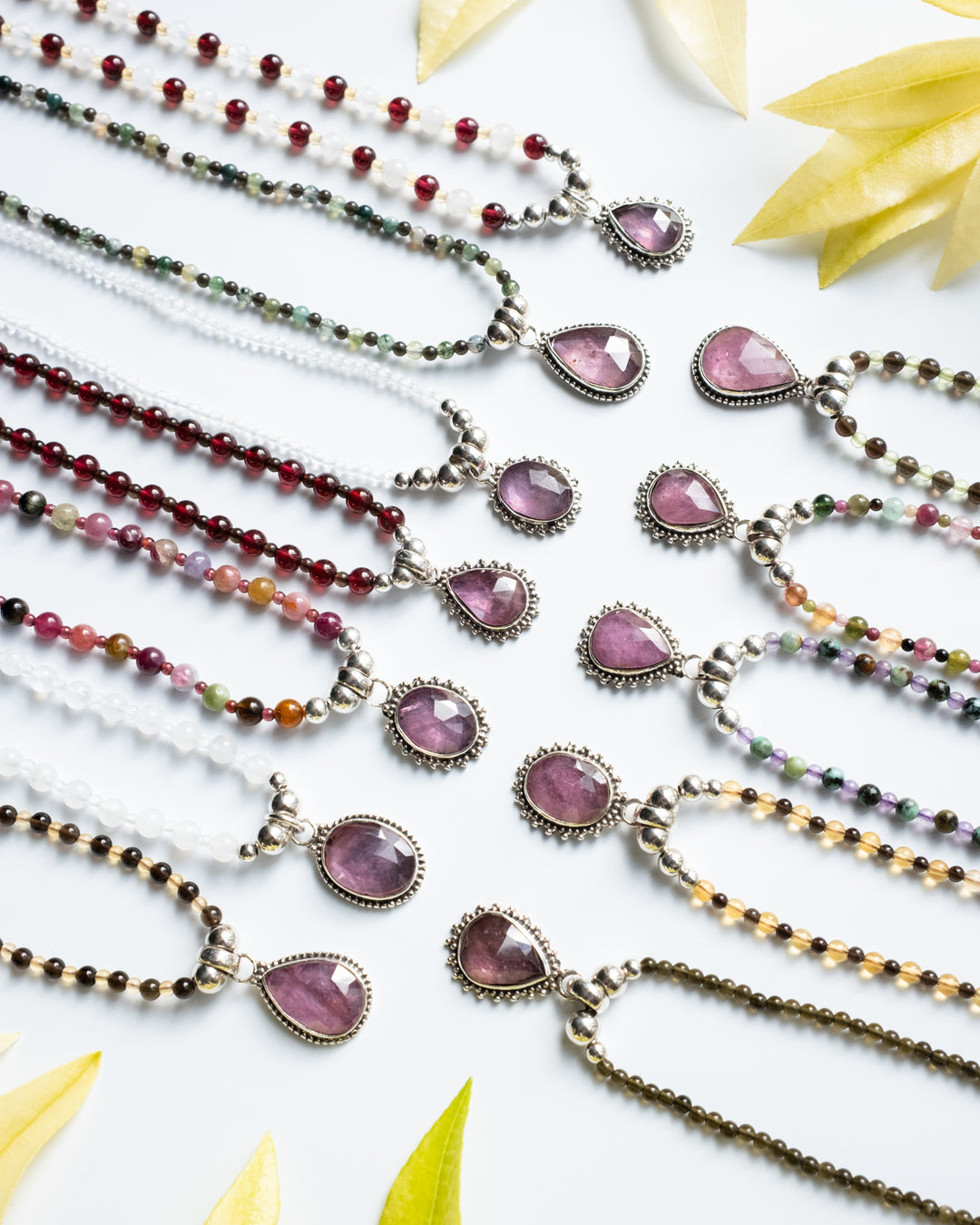 Pink Tourmaline, Natural Citrine &amp; Smoky Quartz Beaded Sterling Silver Necklace - The Healing Pear