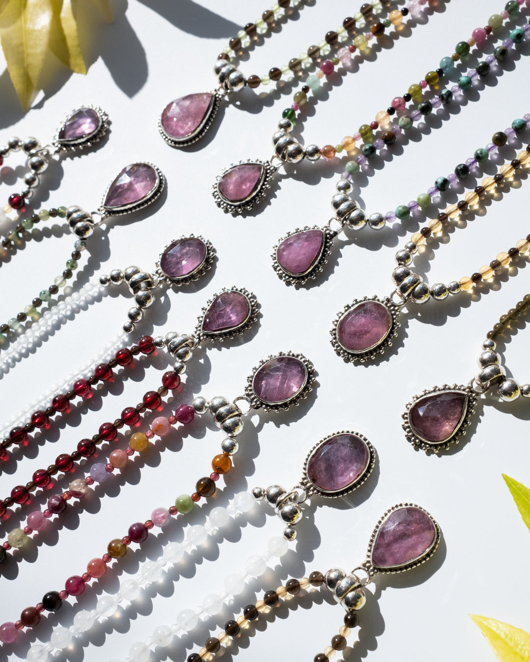 Pink Tourmaline &amp; Moonstone Beaded Sterling Silver Necklace - The Healing Pear
