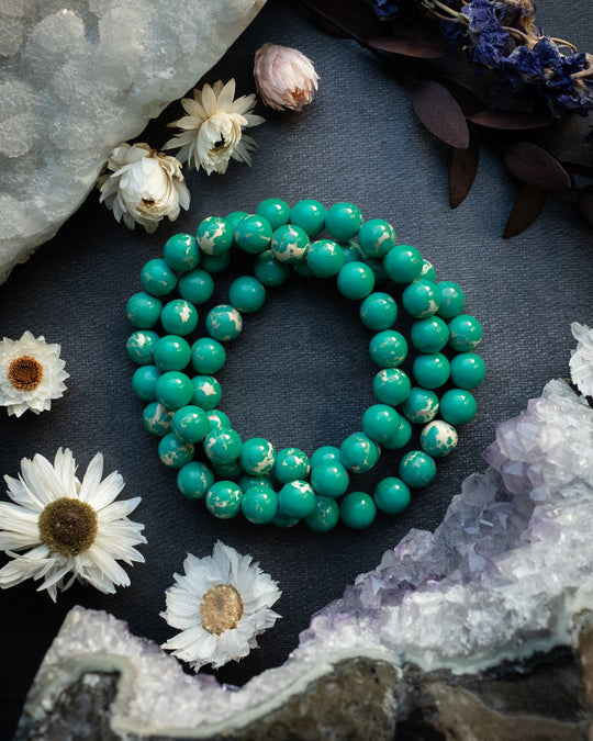 Teal Imperial Jasper Round Bead Bracelet 8mm