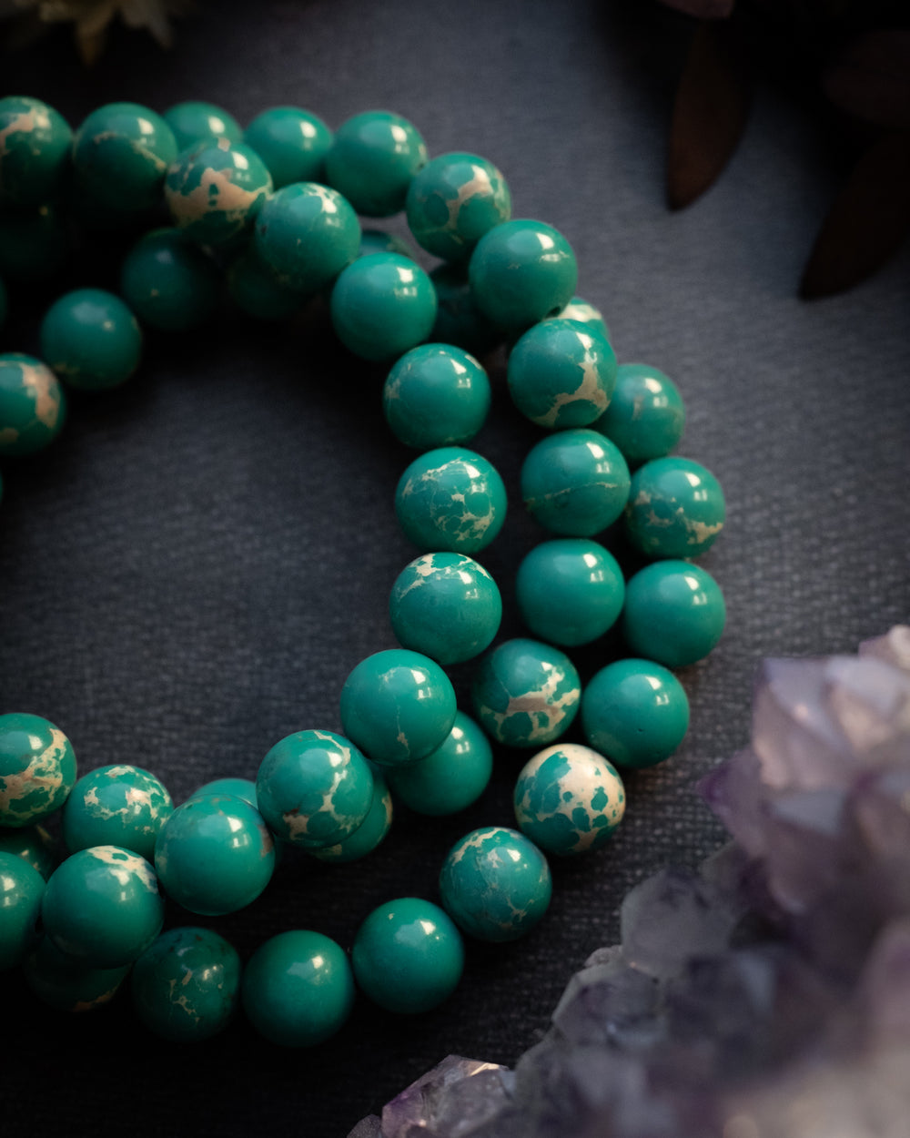 Teal Imperial Jasper Round Bead Bracelet 8mm