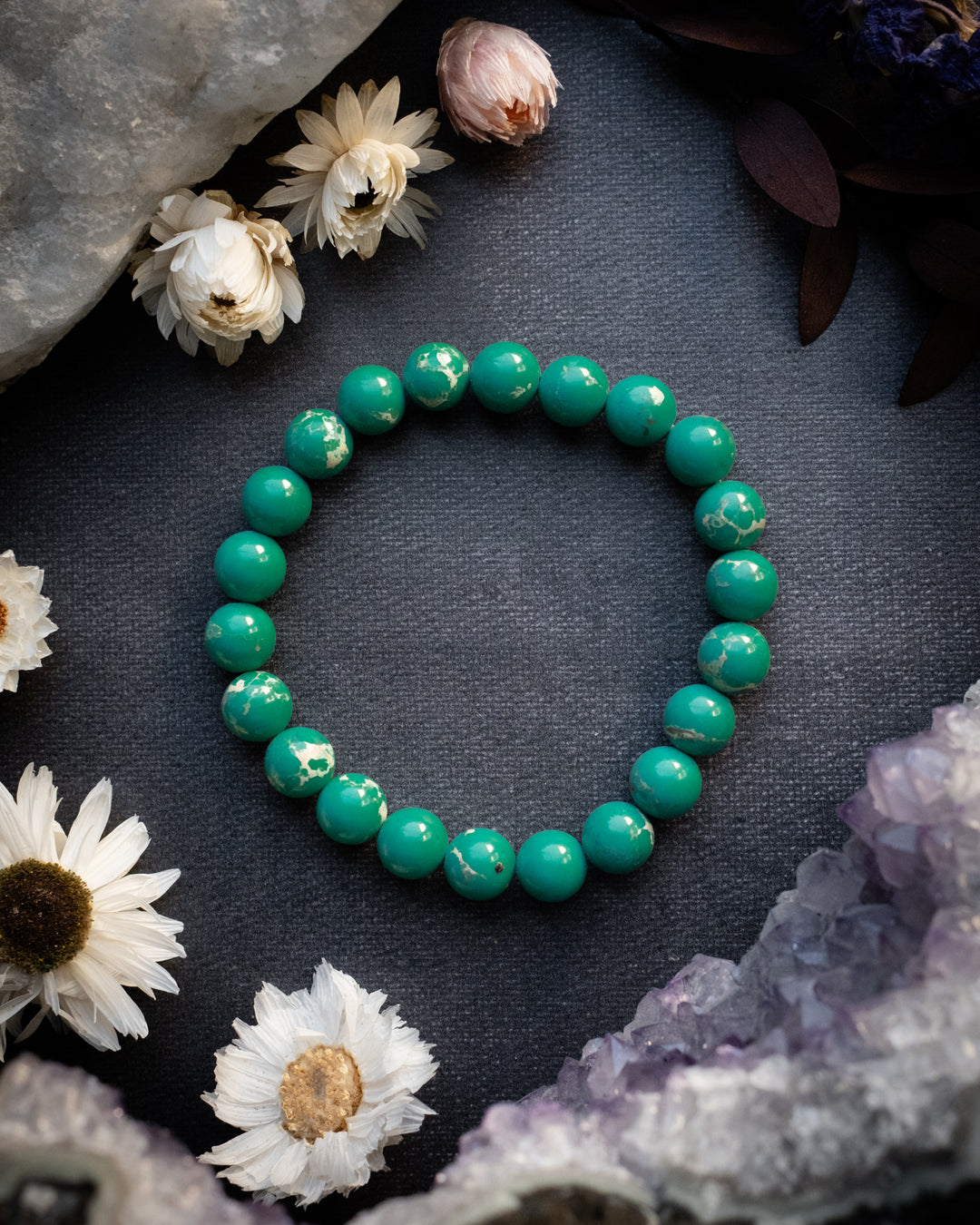 Teal Imperial Jasper Round Bead Bracelet 8mm