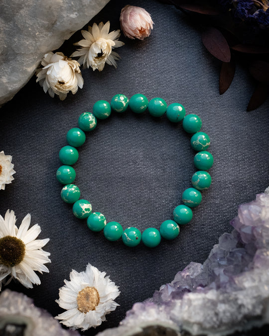 Teal Imperial Jasper Round Bead Bracelet 8mm