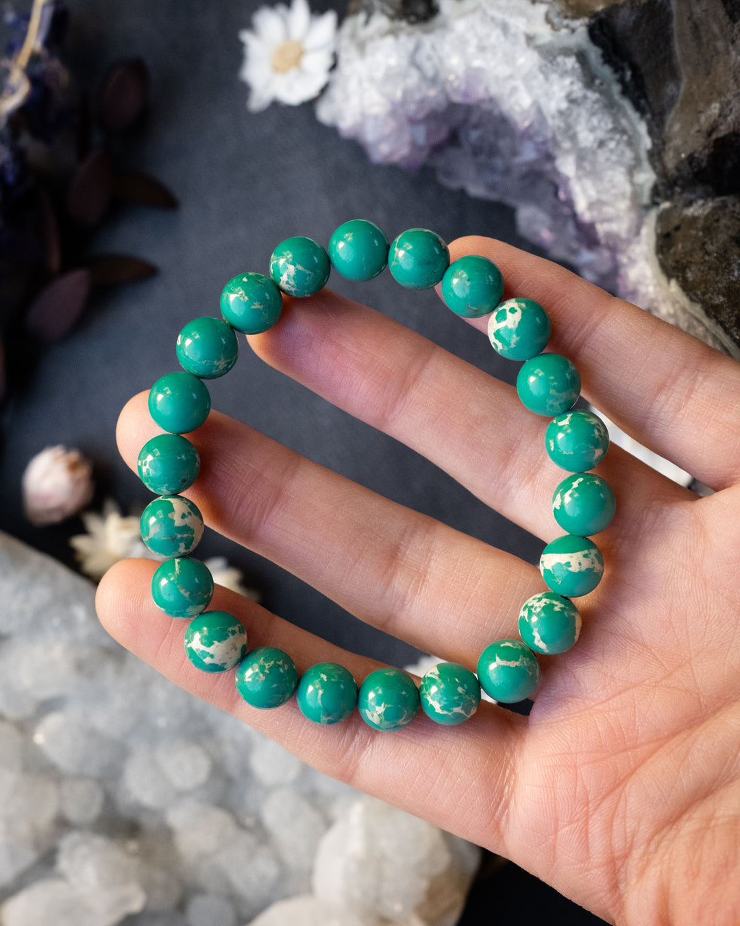 Teal Imperial Jasper Round Bead Bracelet 8mm