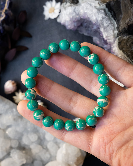 Teal Imperial Jasper Round Bead Bracelet 8mm