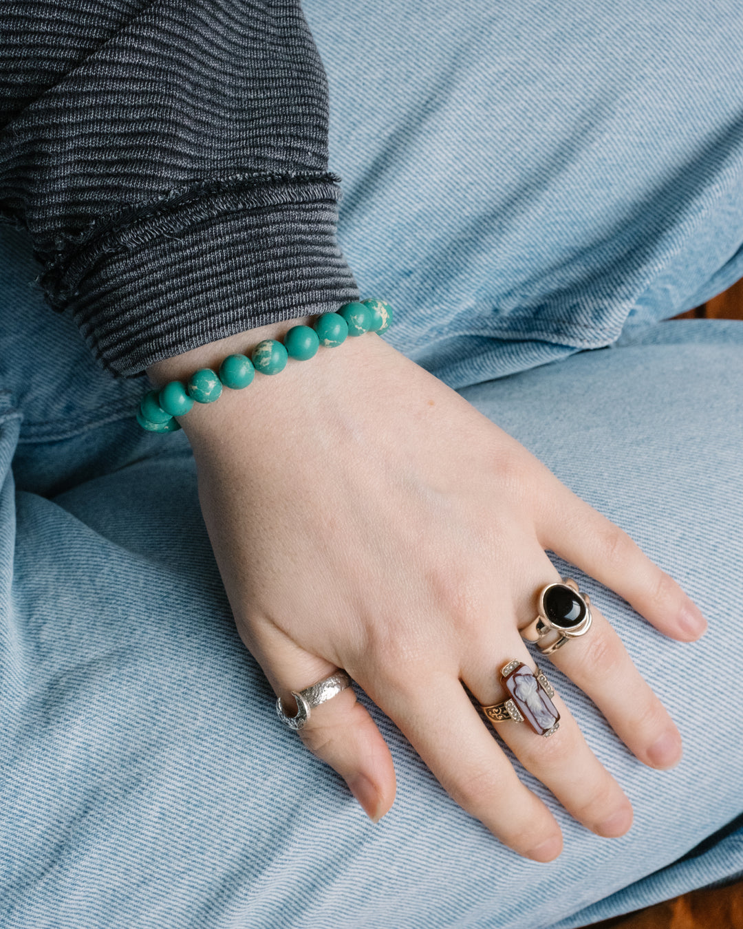 Teal Imperial Jasper Round Bead Bracelet 8mm