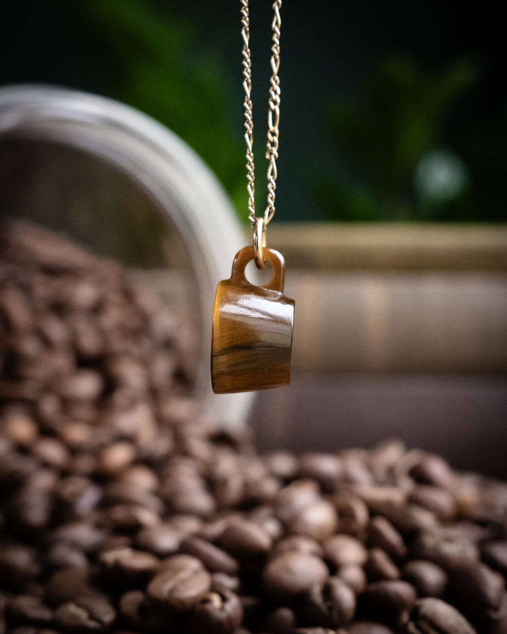 Tiger's Eye Hand Carved Mug Necklace