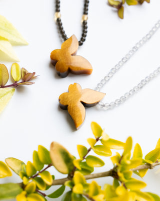Tiger's Eye Hand Carved Butterfly Beaded Necklace