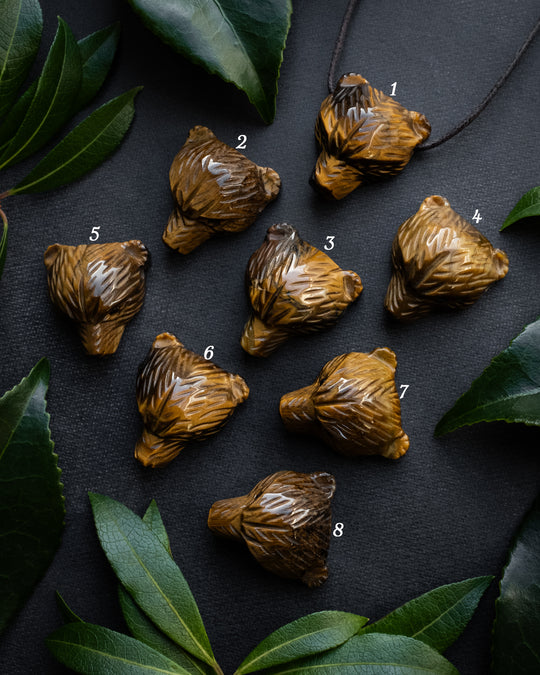 Tiger's Eye Hand Carved Bear Necklace - The Healing Pear