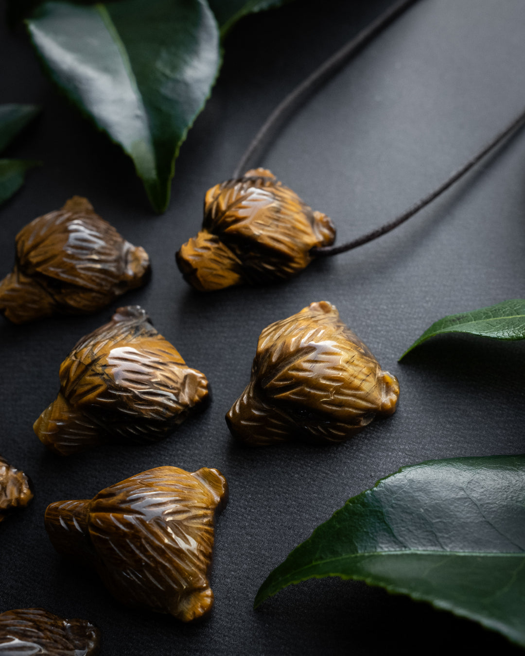 Tiger's Eye Hand Carved Bear Necklace - The Healing Pear