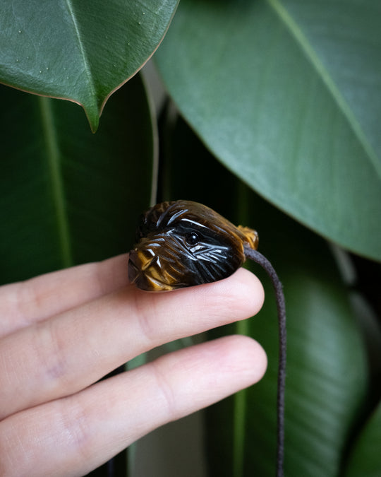 Tiger's Eye Hand Carved Bear Necklace - The Healing Pear