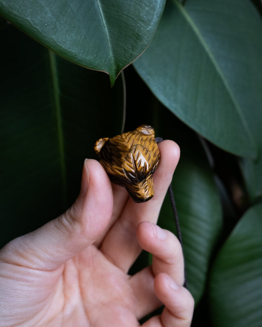 Tiger's Eye Hand Carved Bear Necklace - The Healing Pear