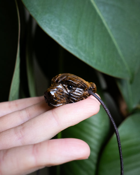 Tiger's Eye Hand Carved Bear Necklace - The Healing Pear