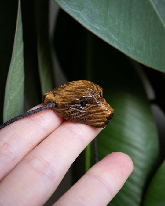 Tiger's Eye Hand Carved Bear Necklace - The Healing Pear
