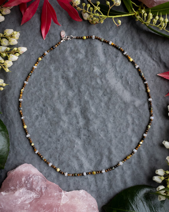 Rainbow Moonstone, Canadian Jade, Tiger’s Eye Beaded Satellite Necklace - The Healing Pear