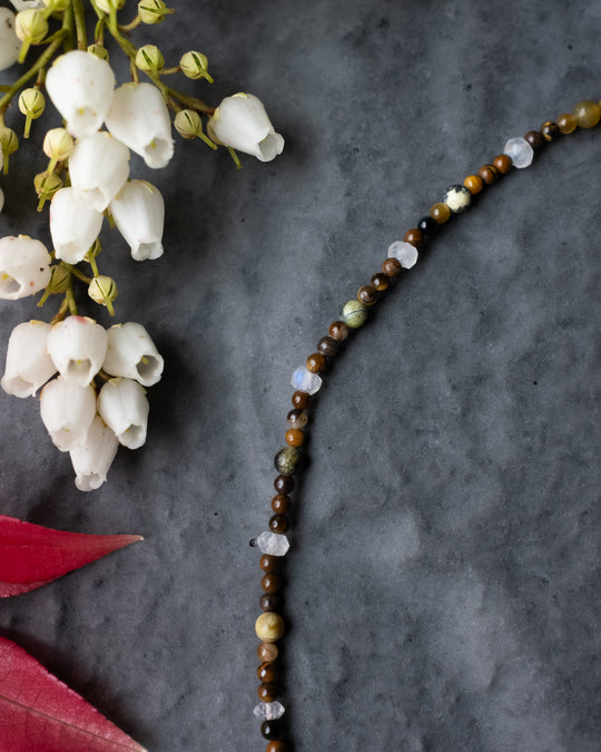 Rainbow Moonstone, Canadian Jade, Tiger’s Eye Beaded Satellite Necklace - The Healing Pear