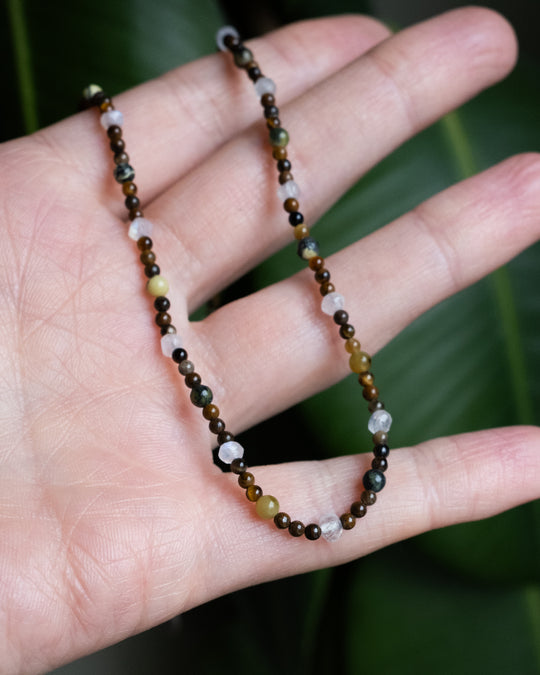 Rainbow Moonstone, Canadian Jade, Tiger’s Eye Beaded Satellite Necklace - The Healing Pear
