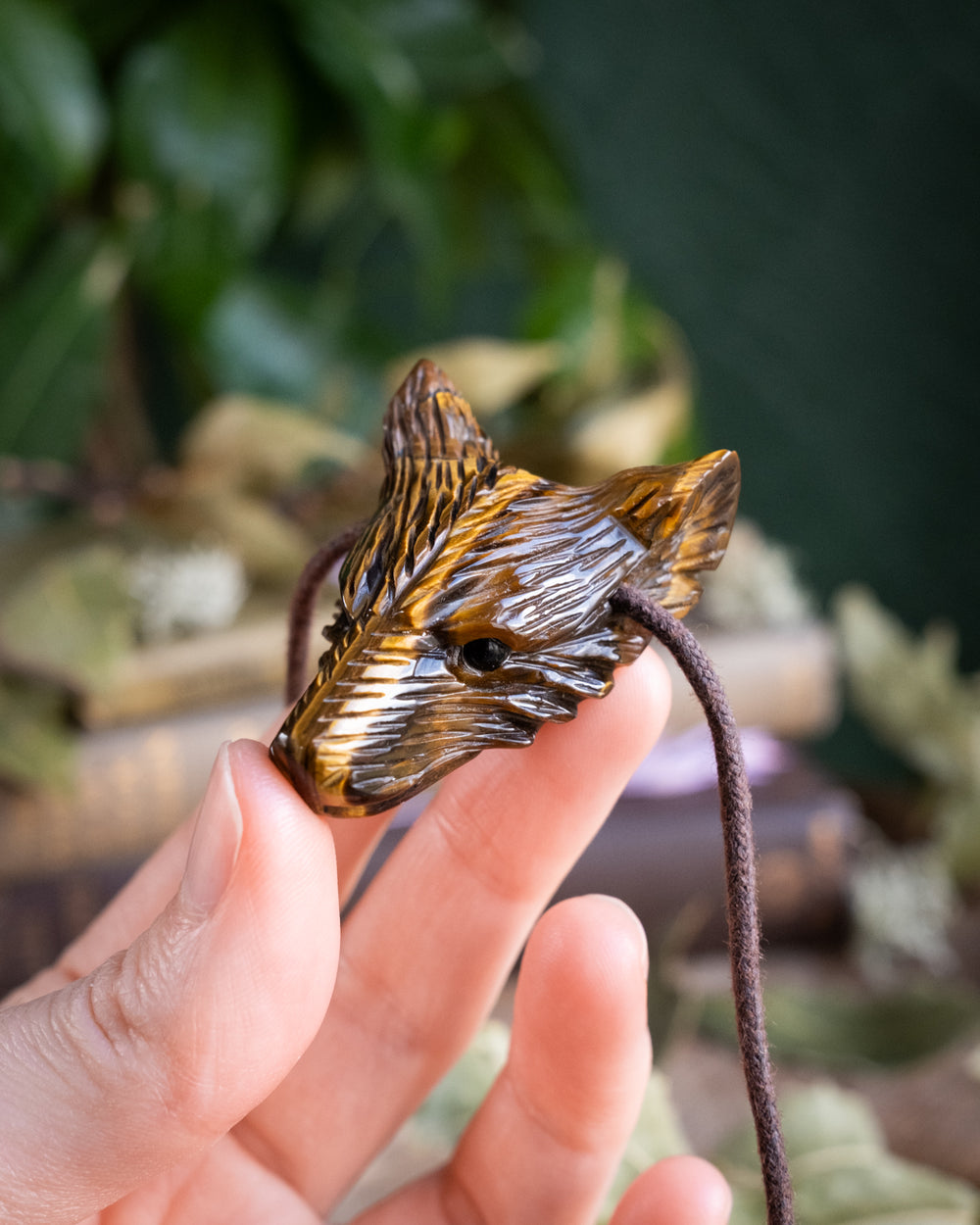 Large Tiger's Eye Hand Carved Wolf Necklace - The Healing Pear