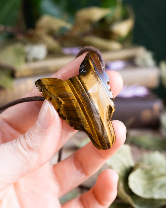 Large Tiger's Eye Hand Carved Wolf Necklace - The Healing Pear