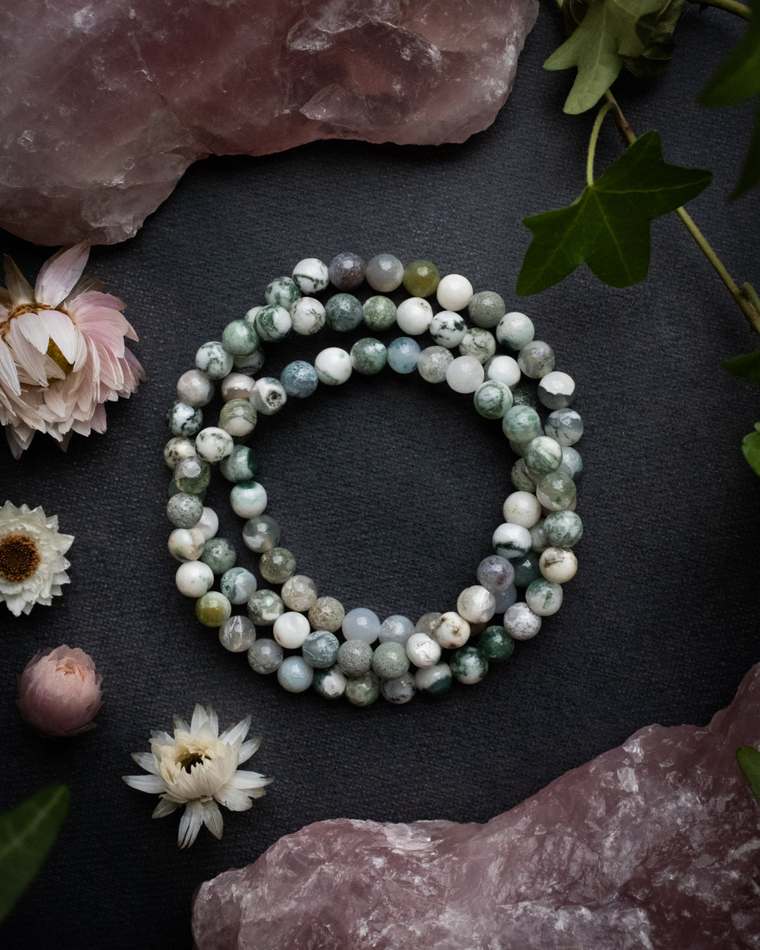 Tree Agate Round Bead Bracelet 6mm - The Healing Pear