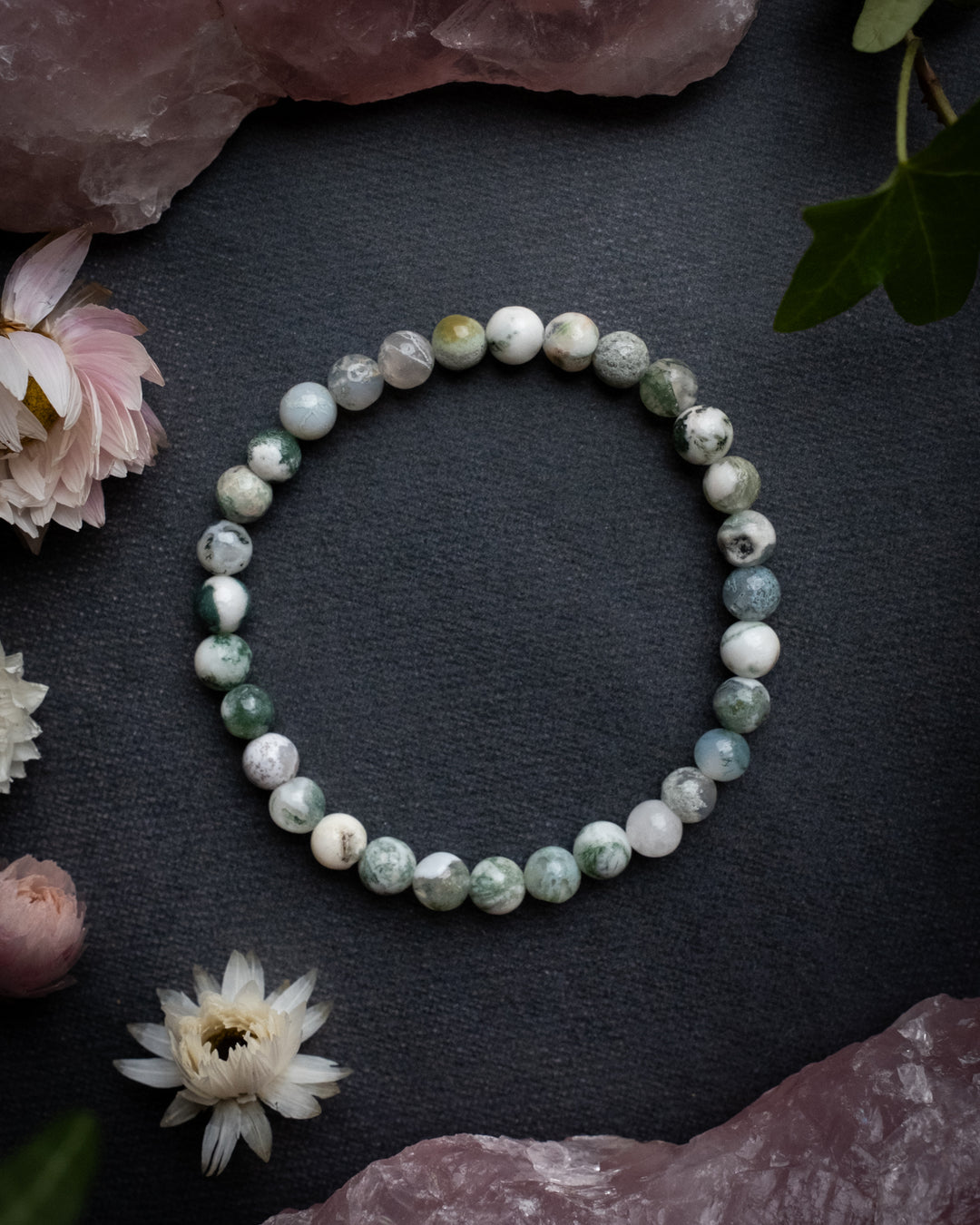 Tree Agate Round Bead Bracelet 6mm - The Healing Pear