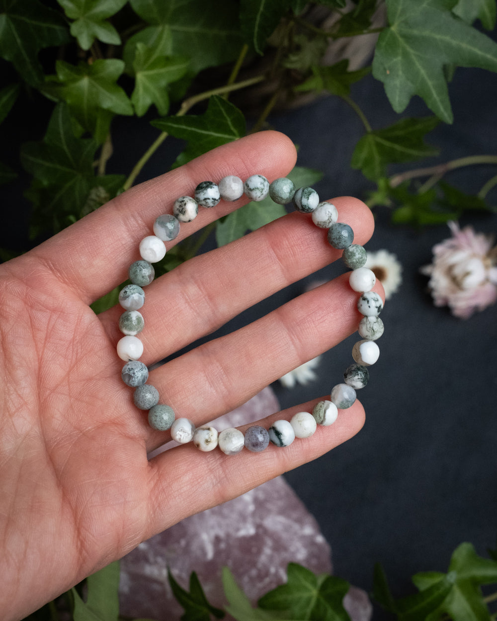 Tree Agate Round Bead Bracelet 6mm - The Healing Pear