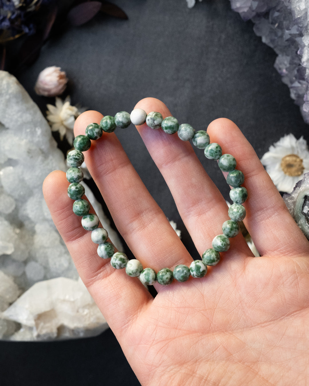 Tree Agate Round Bead Bracelet 6mm