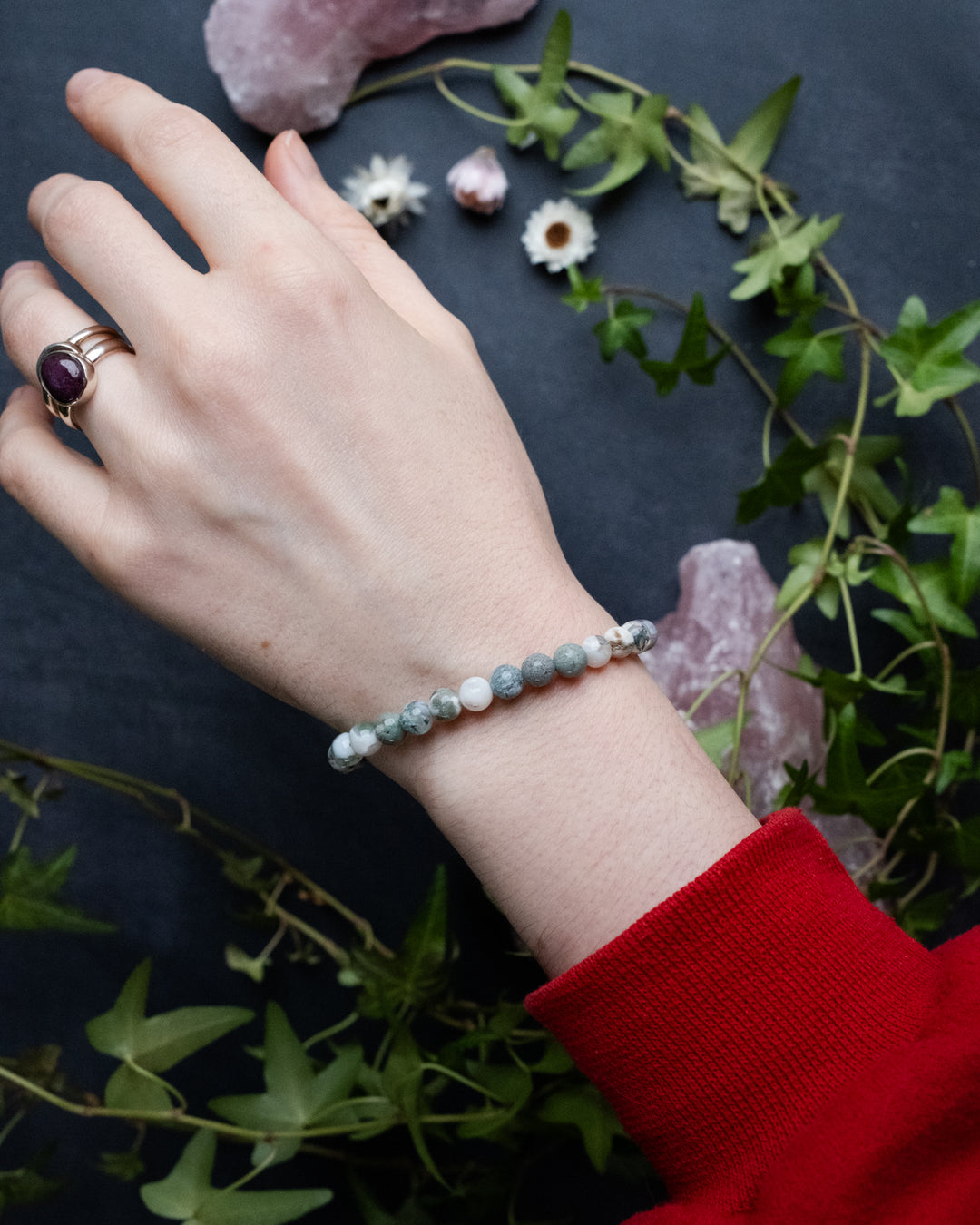 Tree Agate Round Bead Bracelet 6mm - The Healing Pear