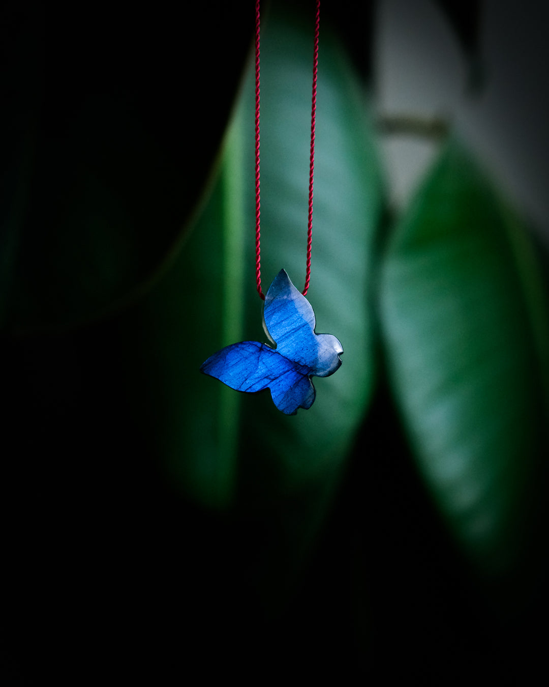 Labradorite Hand Carved Butterfly Vegan Silk Necklace