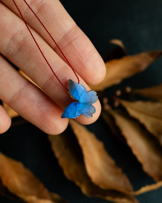 Labradorite Hand Carved Butterfly Vegan Silk Necklace
