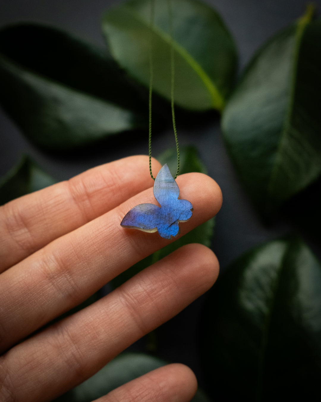 Labradorite Hand Carved Butterfly Vegan Silk Necklace