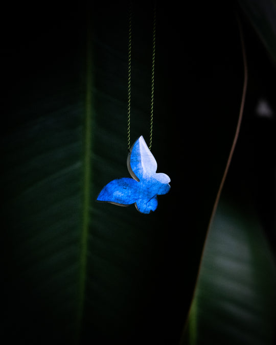 Labradorite Hand Carved Butterfly Vegan Silk Necklace