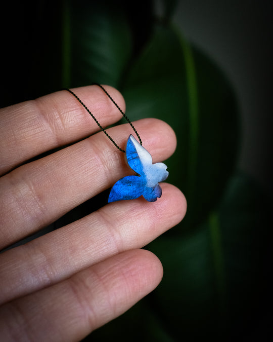 Labradorite Hand Carved Butterfly Vegan Silk Necklace